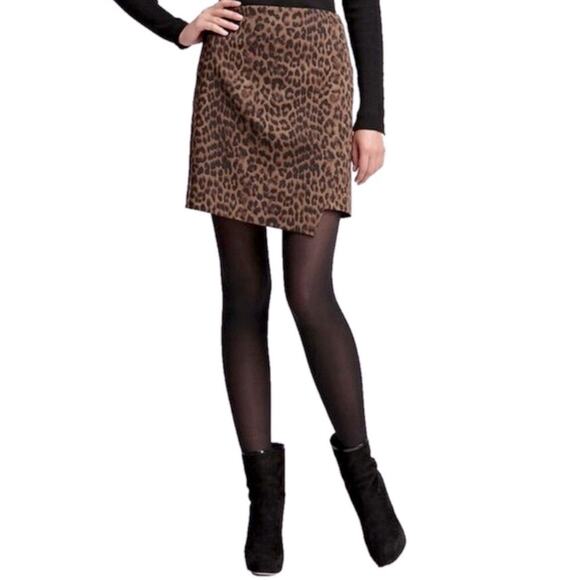 Ann Taylor Brown & Black Leopard Print Asymmetrical Wool Skirt 8 - Picture 1 of 5